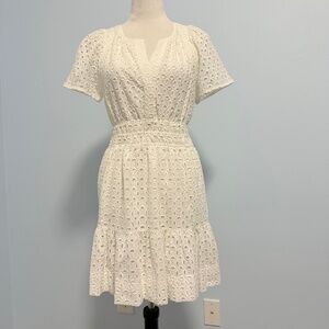 Anthropologie Eyelet Lace‎ White Cotton Lined Dress Size XS